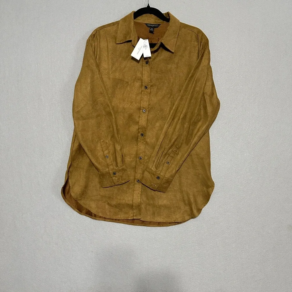 Banana Republic Mens Vegan Suede Button Down Shirt Camel Brown Medium NWT